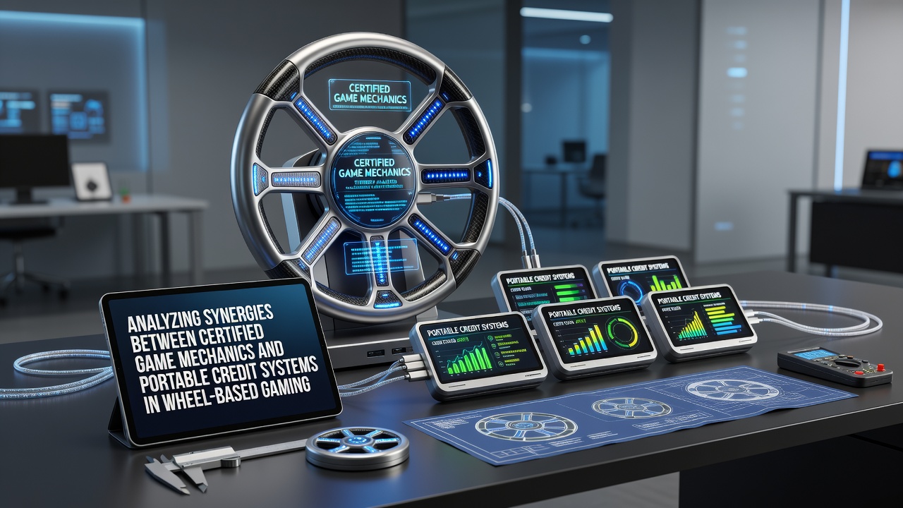 Diagram showing certified wheel mechanics linked to portable credit systems in gaming environments