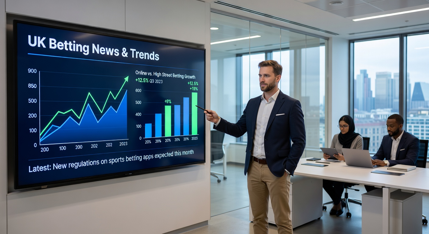Graph showing UK gambling trends with declining bars for betting premises and rising lines for online slots