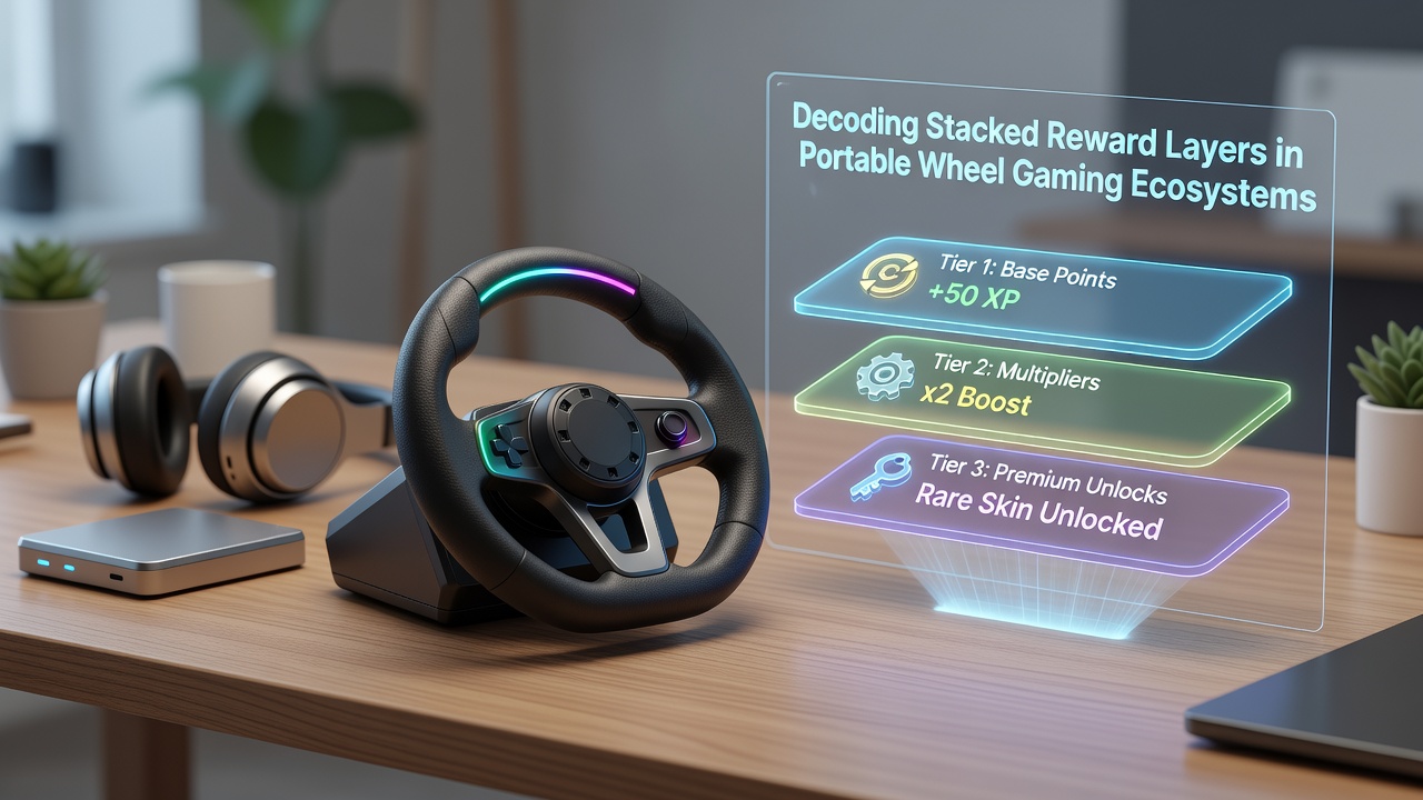 Mobile device displaying layered reward indicators in a wheel gaming interface