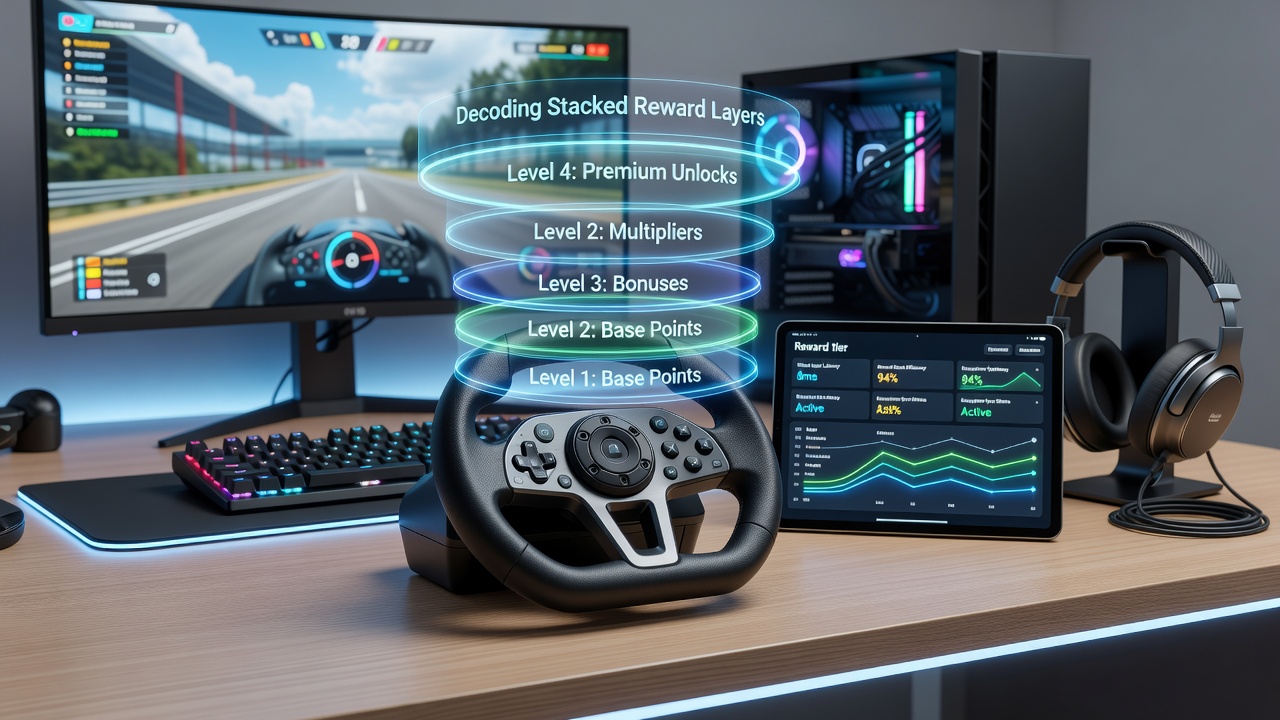 Illustration of reward layer progression on portable gaming screens