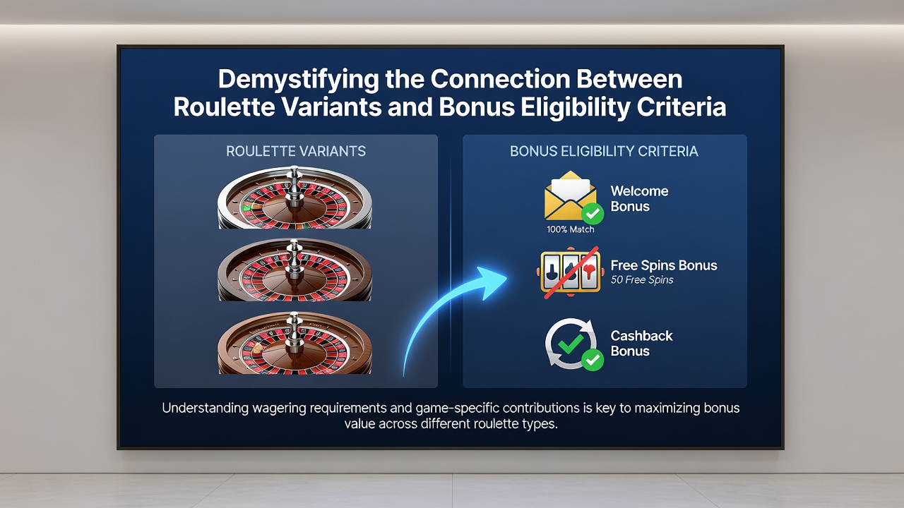 Casino interface showing roulette variant selection alongside bonus eligibility checklist