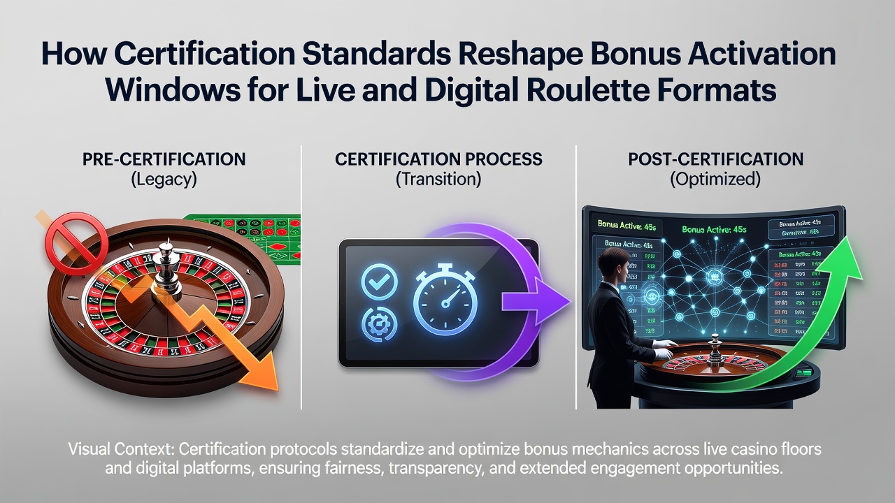 Live dealer roulette table next to digital interface showing bonus timer displays