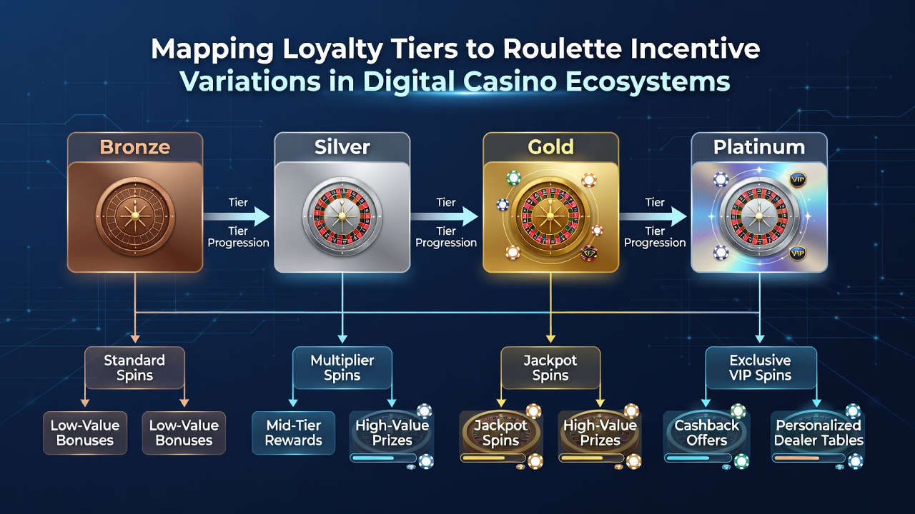 Infographic illustrating tier-based roulette reward variations across multiple digital casino platforms