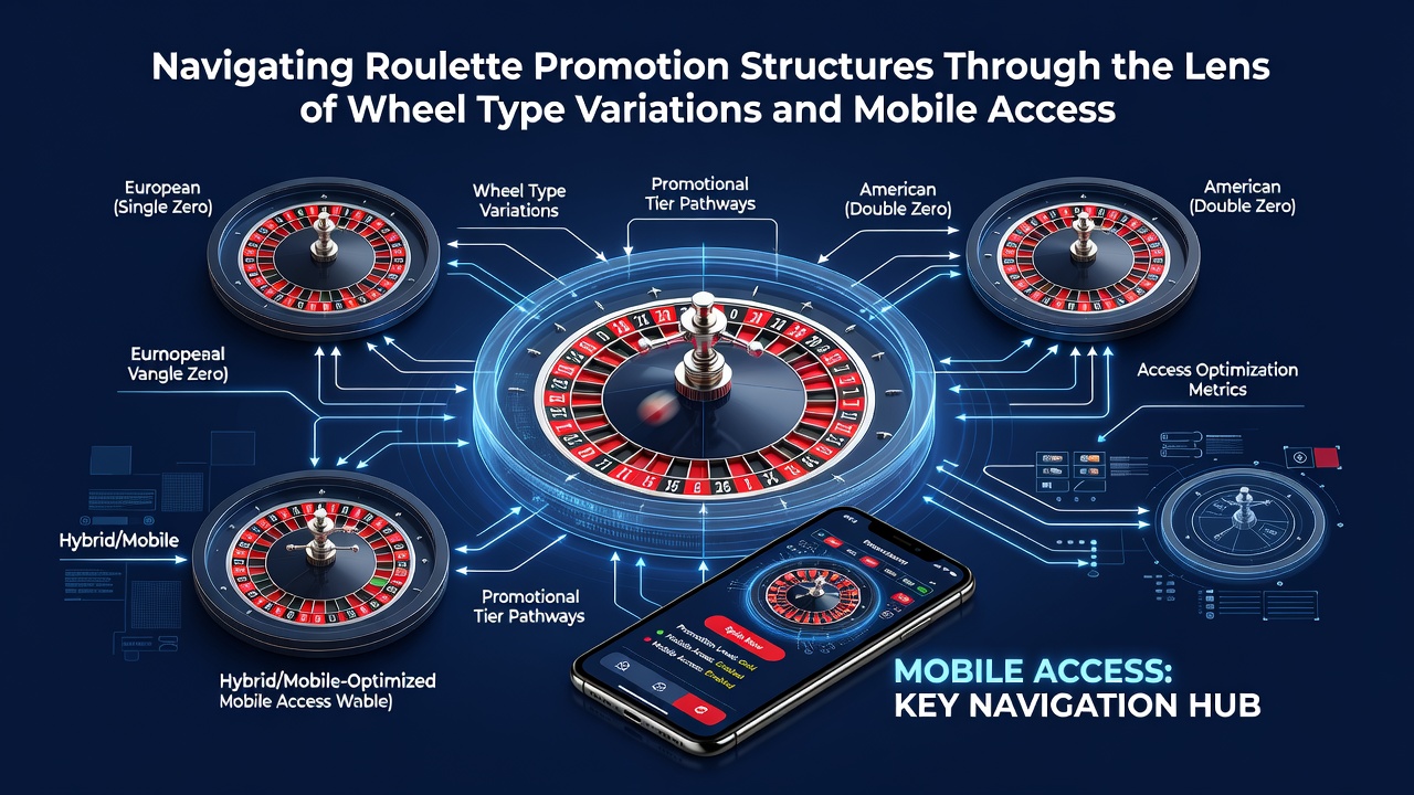 Mobile roulette interface showing wheel selection and active promotion tracking