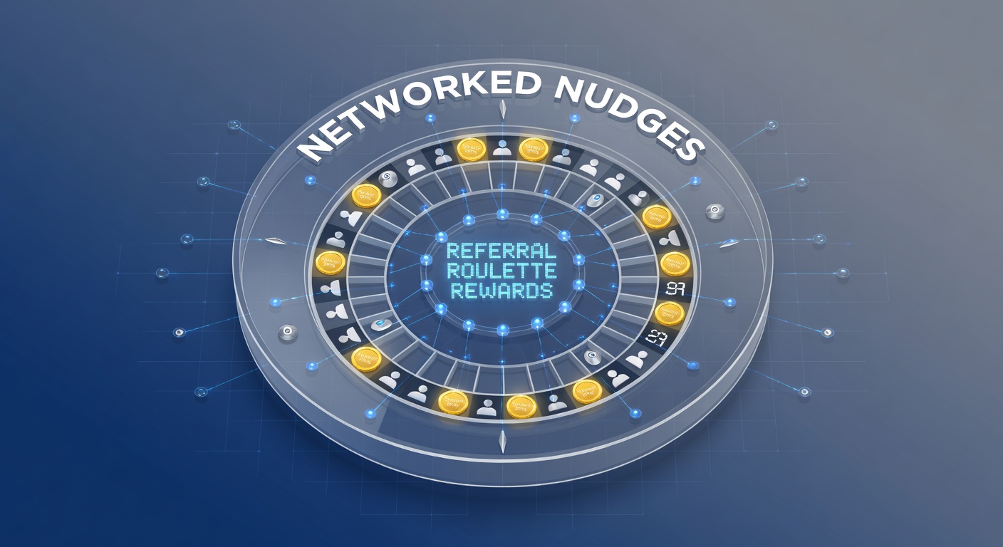 Illustration of interconnected roulette wheels symbolizing shared referral rewards in online casinos