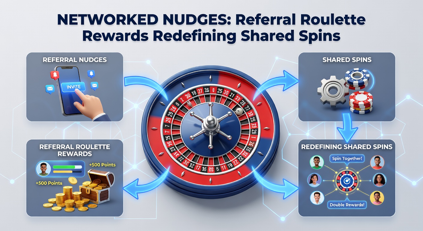 Network diagram showing player referrals branching into roulette reward chains on a digital casino interface