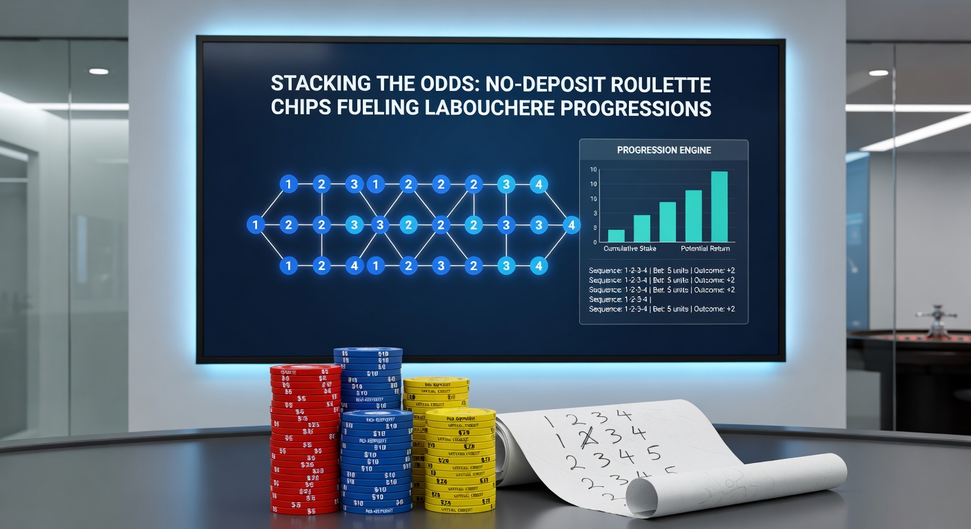 Close-up of a digital roulette table displaying a Labouchere sequence alongside no-deposit bonus chips, illustrating real-time strategy application