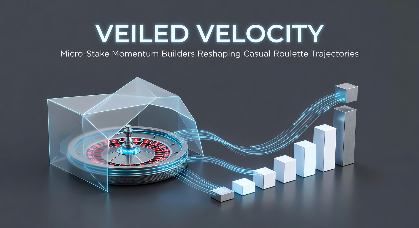 Digital graphic showing a roulette wheel spinning with small coin stacks accelerating like velocity arrows, symbolizing micro-stake builds in casual play