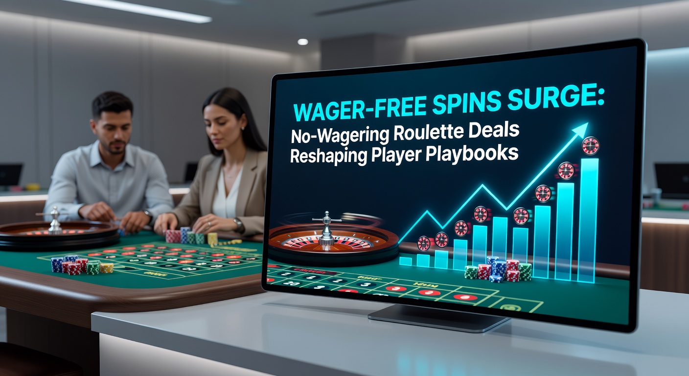 Online roulette wheel with wager-free bonus icons highlighting no-wagering promotions in vibrant casino interface